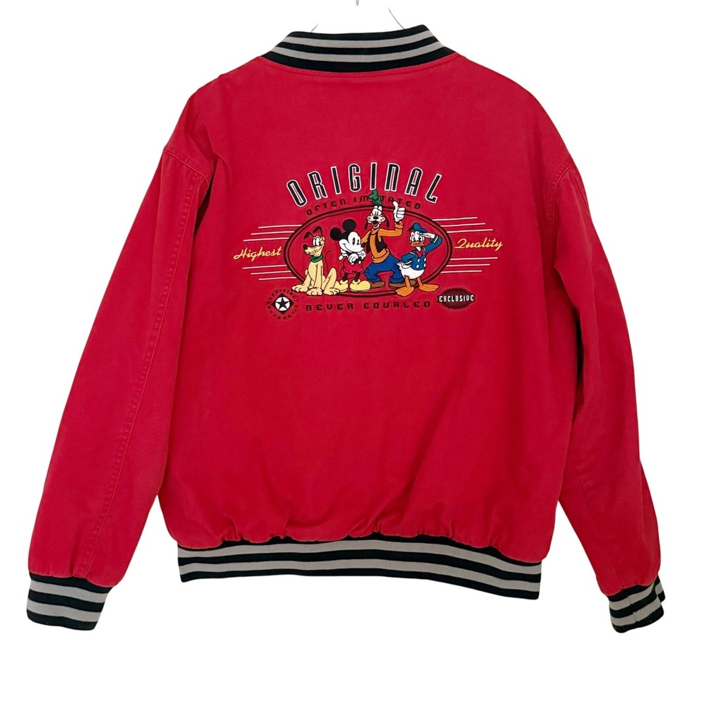 Vintage Mens Large Micky Mouse Disney Store Embroidered Varsity‎ Red Jacket L